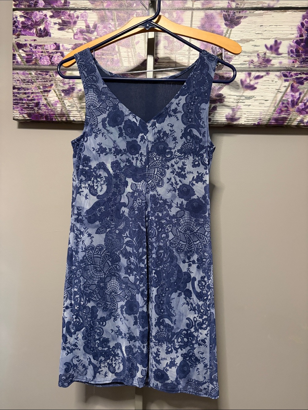 Vintage Jalate Blue Floral Sleeveless V-Neck Dress EUC Size S